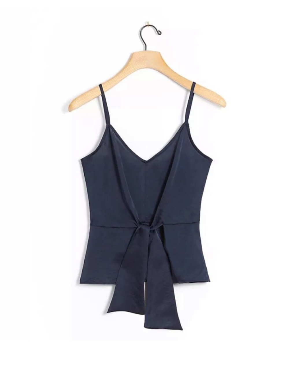 Hutch Anthropologie Lidia Navy Blue Satin Tie Front V Neck Cami Top XS